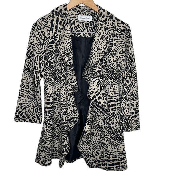 Calvin Klein Leopard Print Ruffle Open Front Jacket Women Size 6 - Picture 1 of 5